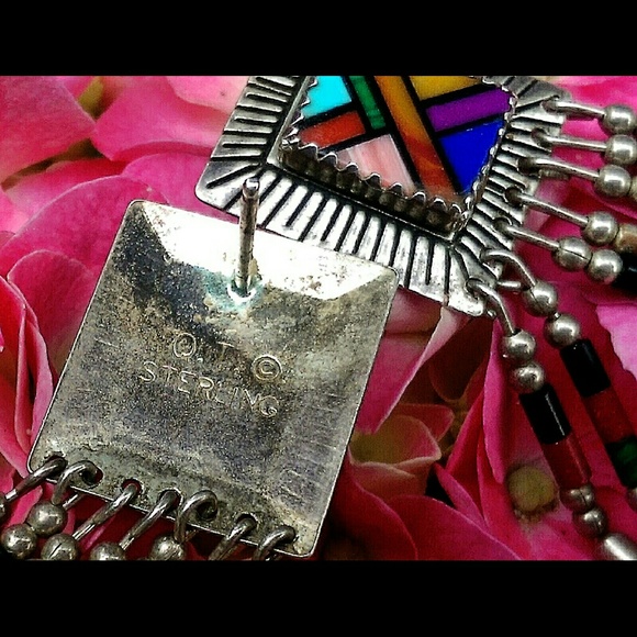 ❌Signed Vintage Sterling Silver Inlay Earrings❌ - Picture 3 of 4