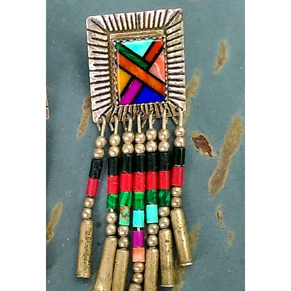 ❌Signed Vintage Sterling Silver Inlay Earrings❌ - Picture 4 of 4