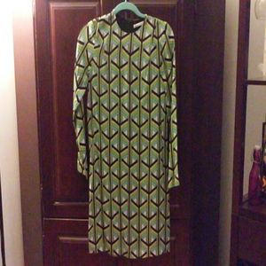 DVF geometric long sleeve, silk dress.