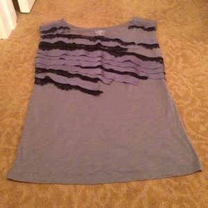 Ann Taylor Loft Petite Grey Fringe/Black Lace Top