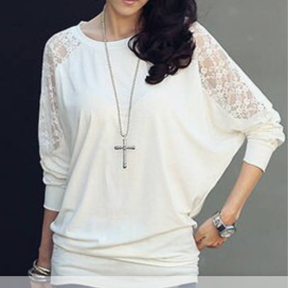 White lace batwing top.
