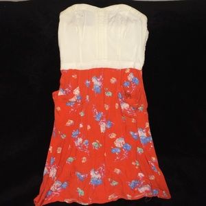 Cream/Orange Floral Strapless Sundress