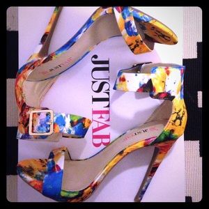 Multi colored two-strap heel