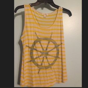 Yellow and cream stripped tank top, nautical wheel