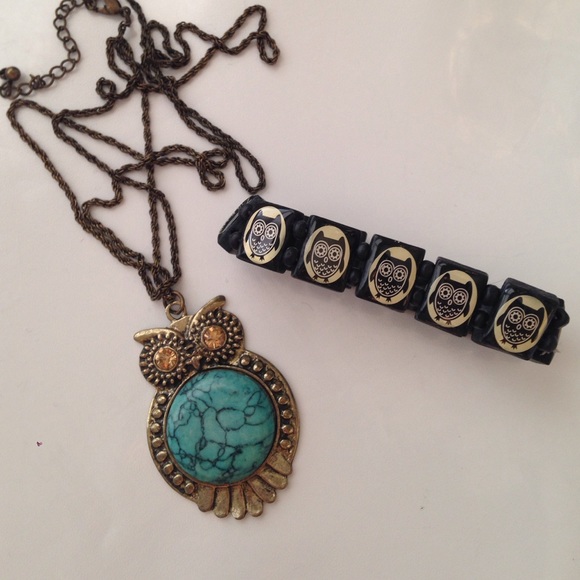 Owl necklace and bracelet bundle