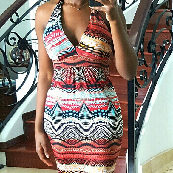 SOLD | Tribal Low Front Halter Maxi Dress - Picture 4 of 4