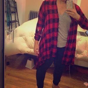 Buffalo plaid drape open cardigan