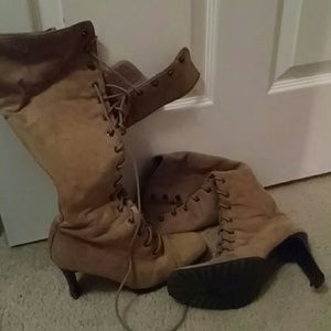 Tan suede knee high boots