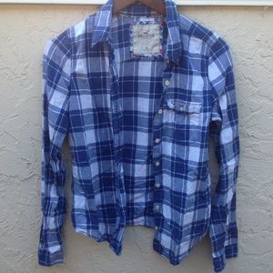 Blue Plaid Hollister Flannel-like Cardigan