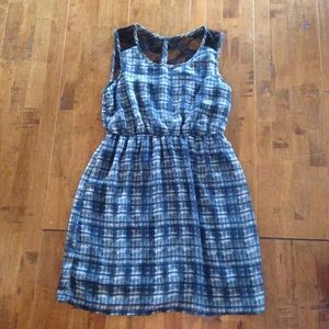 Navy Plaid Chiffon Dress W/ Lace✨