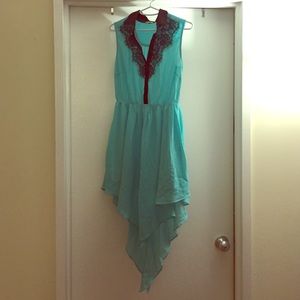 black+mint green sleeveless asymmetric dress