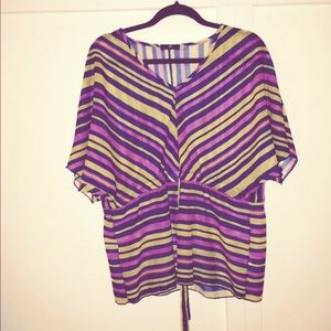 VALENTINE MULTI-COLORED STRIPED SHEER KIMONO TOP
