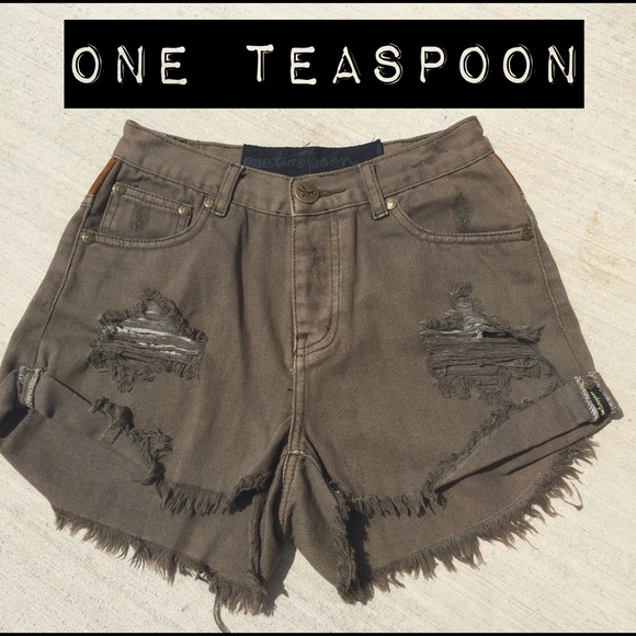 One Teaspoon Pants - One Teaspoon Olive Green Distressed Shorts