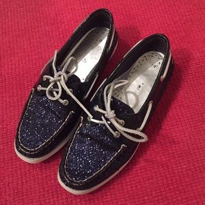 Navy blue sparkly Sperry Top Siders