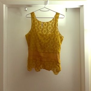mustard yellow floral lace top