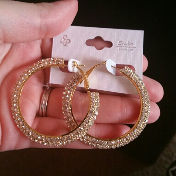 GOLDTONE RHINESTONE HOOP EARRINGS