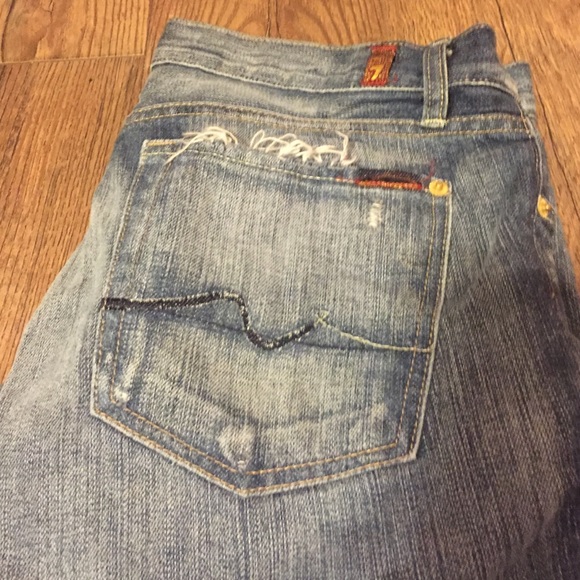 7 for All Manking Distressed Flare Jeans - Picture 1 of 4
