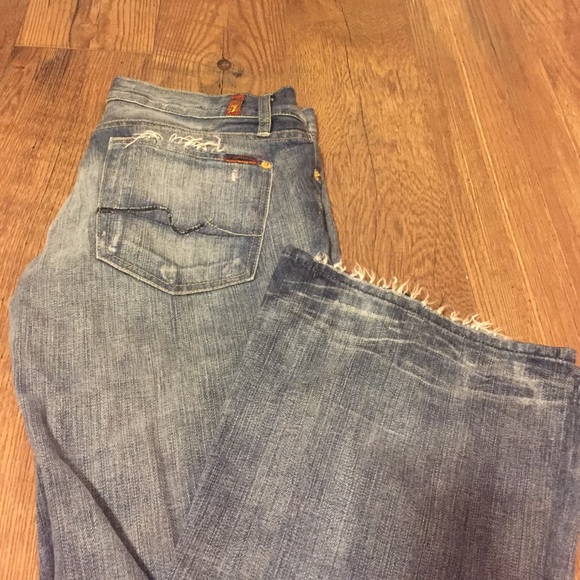 7 for All Manking Distressed Flare Jeans - Picture 2 of 4