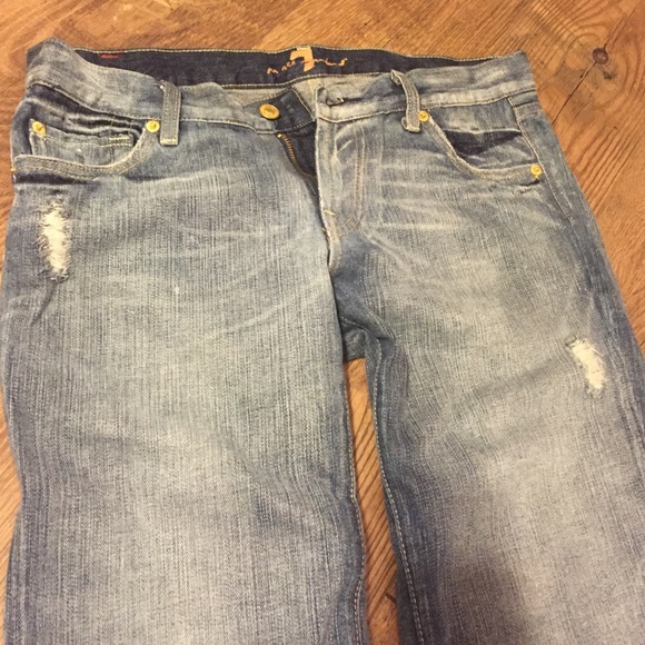 7 for All Manking Distressed Flare Jeans - Picture 3 of 4