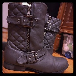 Gray mid-calf boots