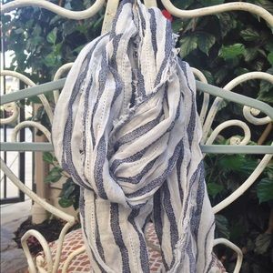 Beachy White/blue striped infinity scarf