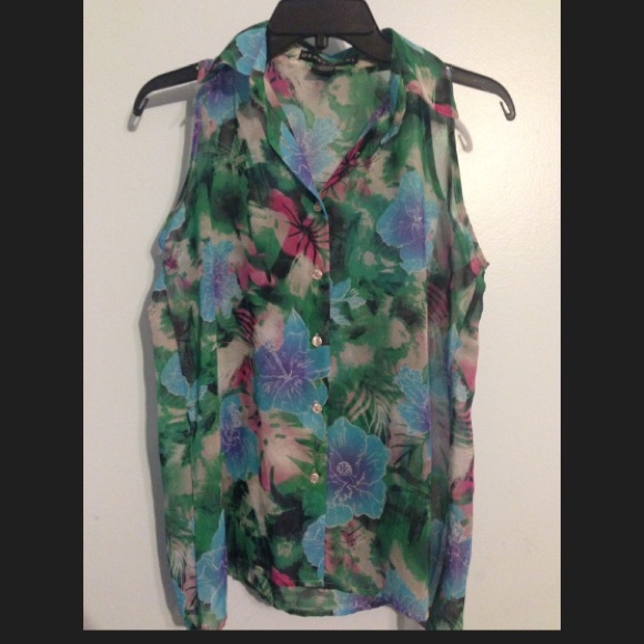 Collar button down Hawaiian tank top