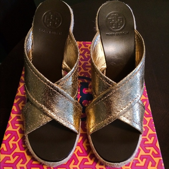 Kristen Metallic Craquele Espadrille Wedges