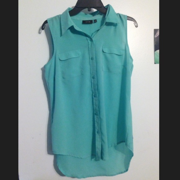 Light blue button down collared tank top