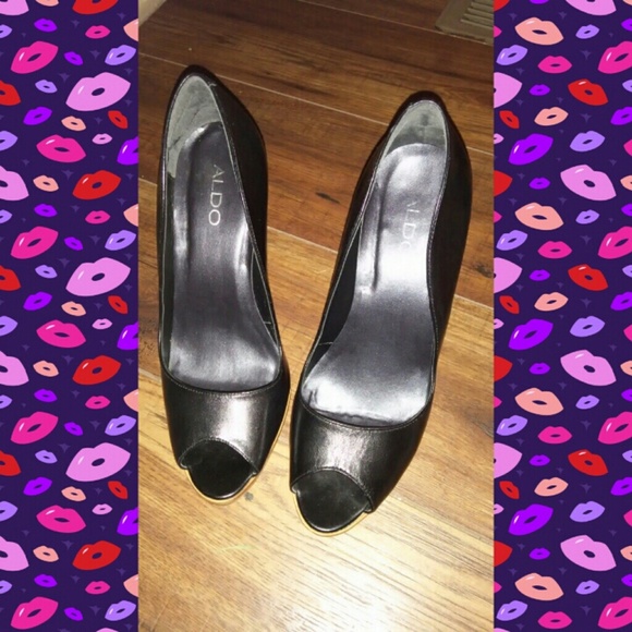 ❤Sexy Aldo Black Leather Peep Toe High 4''stiletto