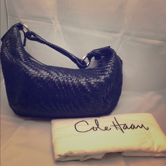 Cole Haan dark blue woven leather handbag