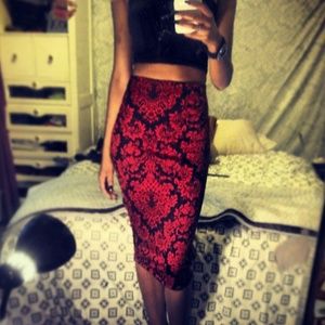 Printed red and black pencil skirt