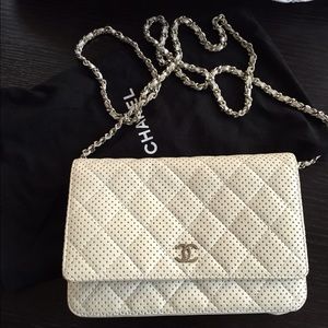 Genuine Chanel white leather handbag