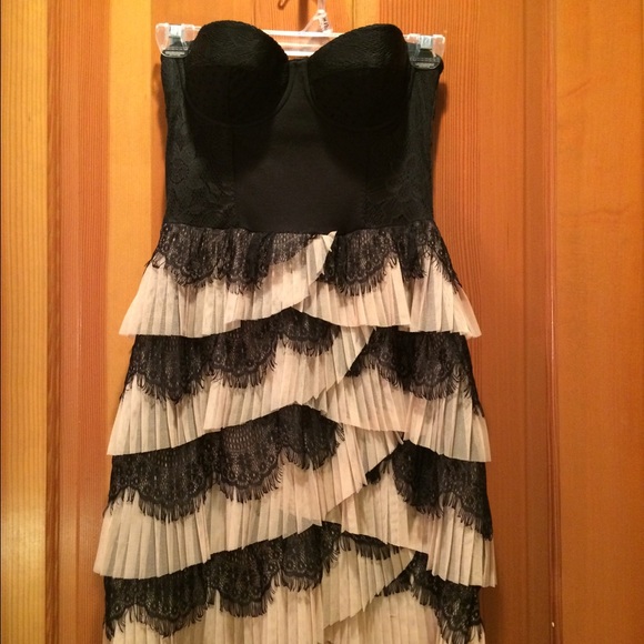 Black and Tan Strapless Dress