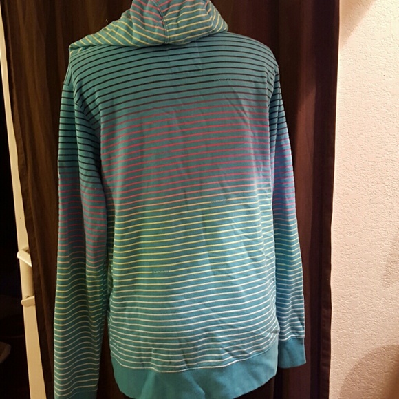 Light Blue Quiksilver Hoodie Neon Rainbow Stripes - Picture 3 of 4
