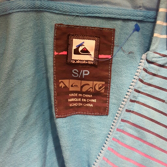 Light Blue Quiksilver Hoodie Neon Rainbow Stripes - Picture 4 of 4