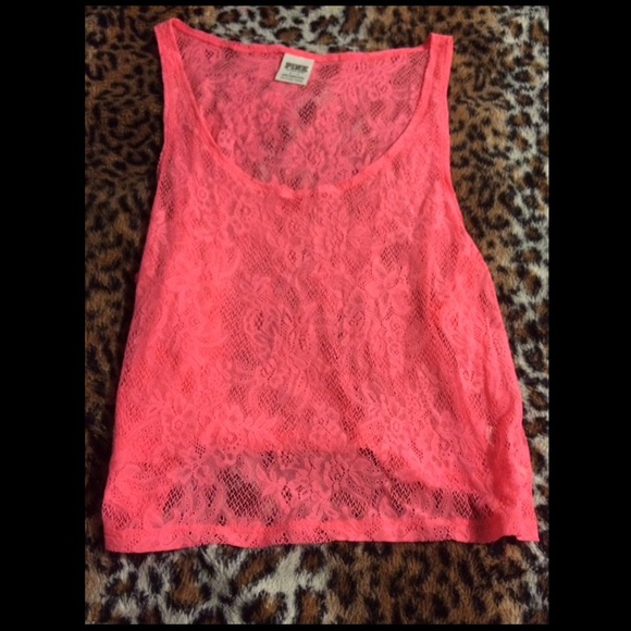 Pink Victoria's Secret Neon Coral  Lace Tank 🔹