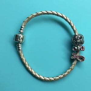 Pandora bracelet with 3 charms!