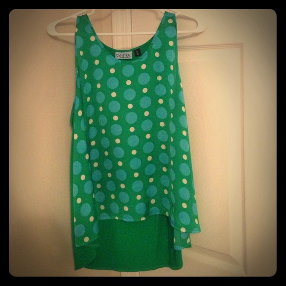 Beautiful green blue & white polkadotted tank!