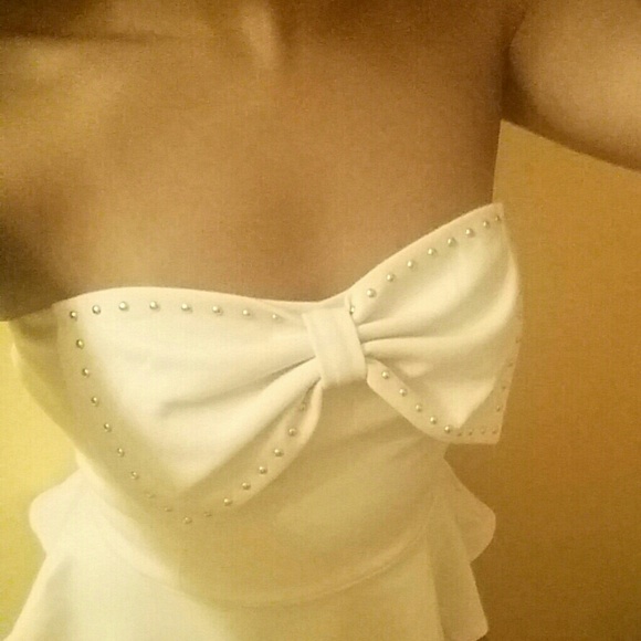 Pale Pink Studded Bow Peplum Tube Top - Picture 1 of 2