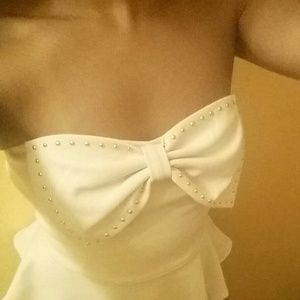 Pale Pink Studded Bow Peplum Tube Top