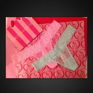 TWO Victoria's Secret Lace Thongs , Size: Large