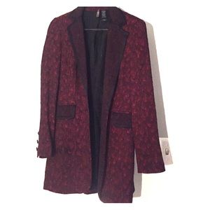 Fitted deep red/wine long blazer.