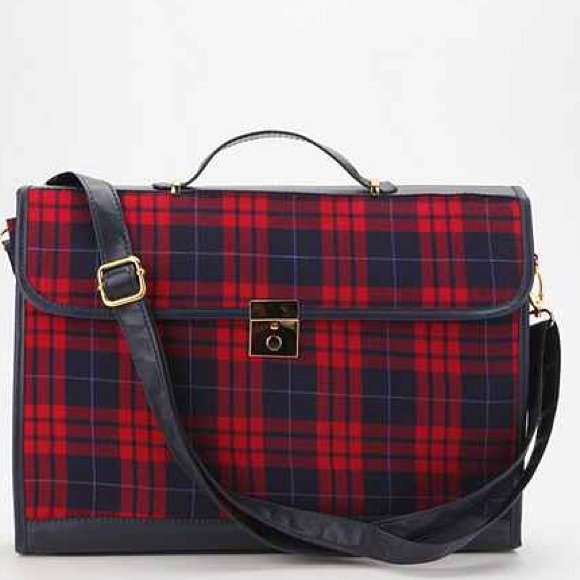Urban outfitters plaid professor satchel