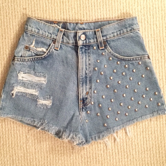 Levi High Waisted Studded Denim Shorts