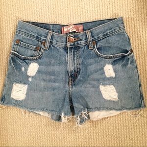 Levi Distressed High Waisted Denim Shorts