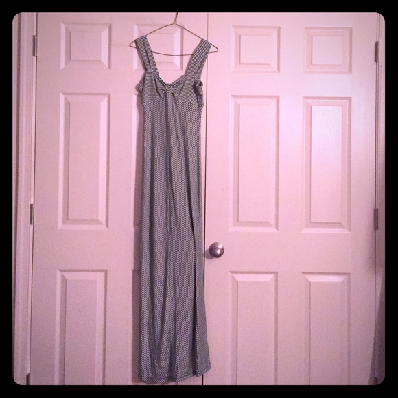 Green and white maxi dress