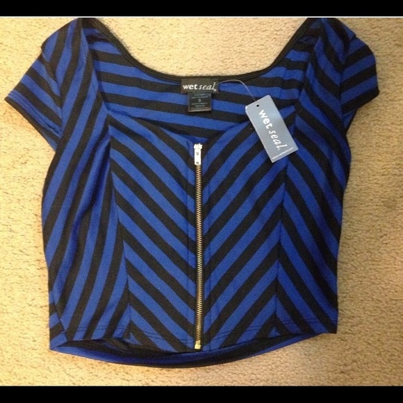 Wet Seal Black & Blue Stripped Crop Top