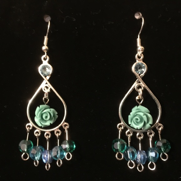 Blue rose earrings