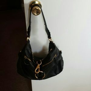 BCBG black  leather  pocketbook  with  gold hardw