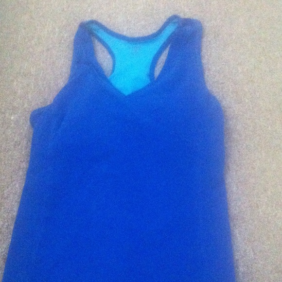 Blue Danskin tank with built in bra